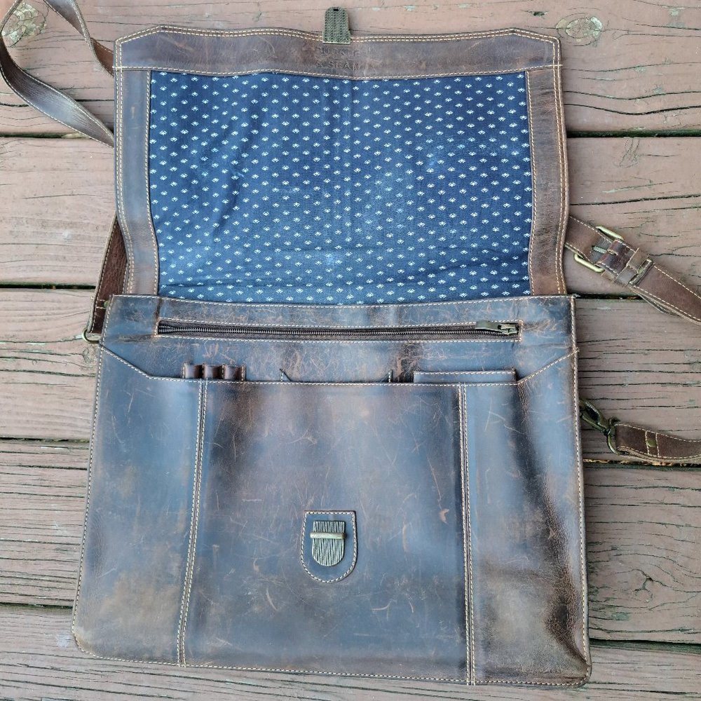 Buckle and Seam Leather Carry Bag Vintage LapTop - Picture 2 of 11